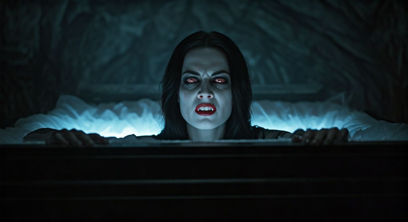 Vampire Villain Awakening in Horror Movie Still