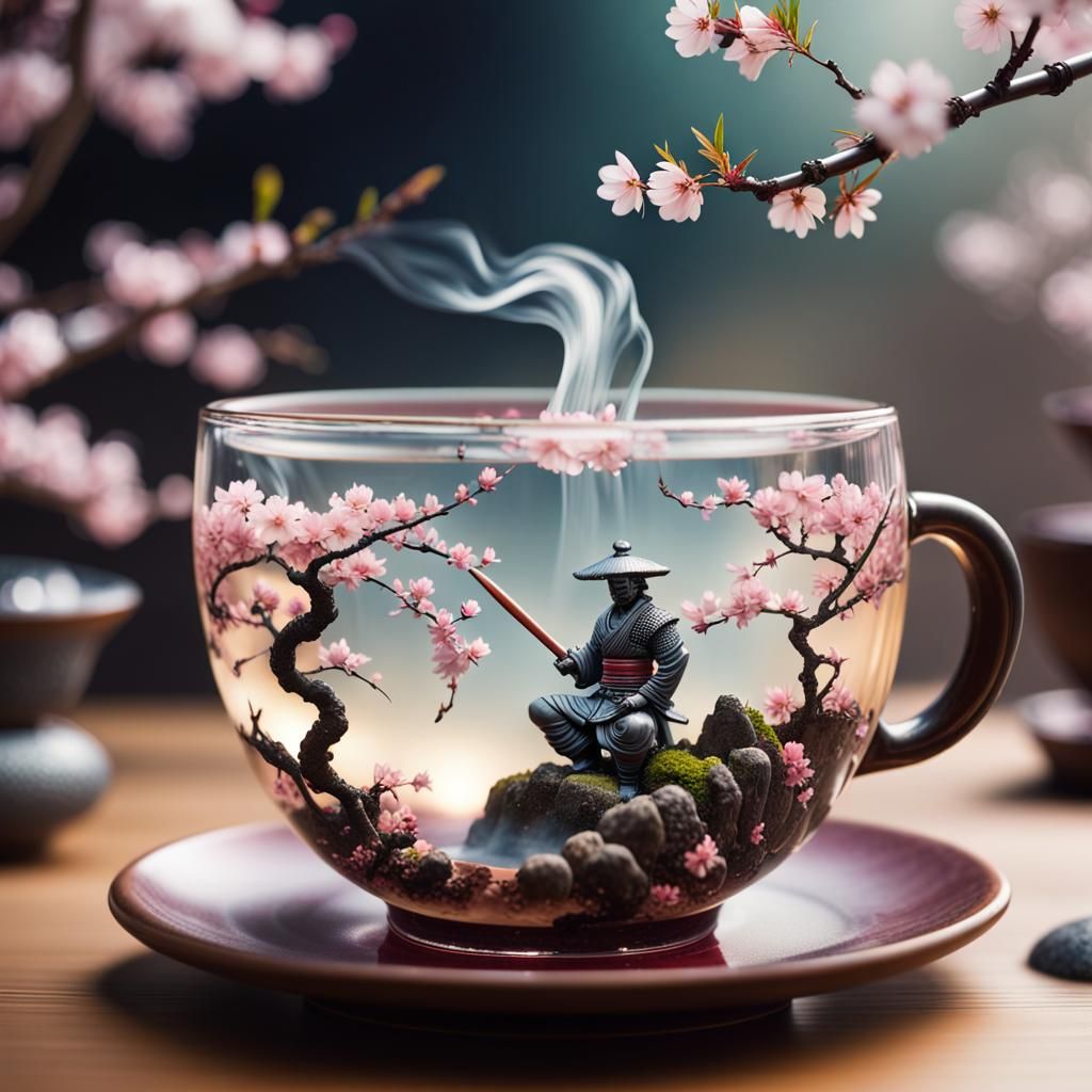 Zen Garden Tea with Samurai in Splash Art