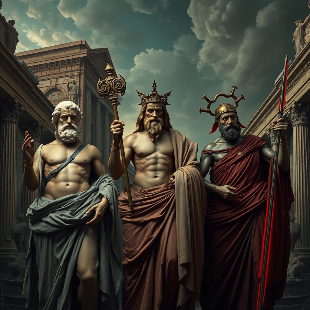 Roman Gods in Dramatic Lighting and Neon Style