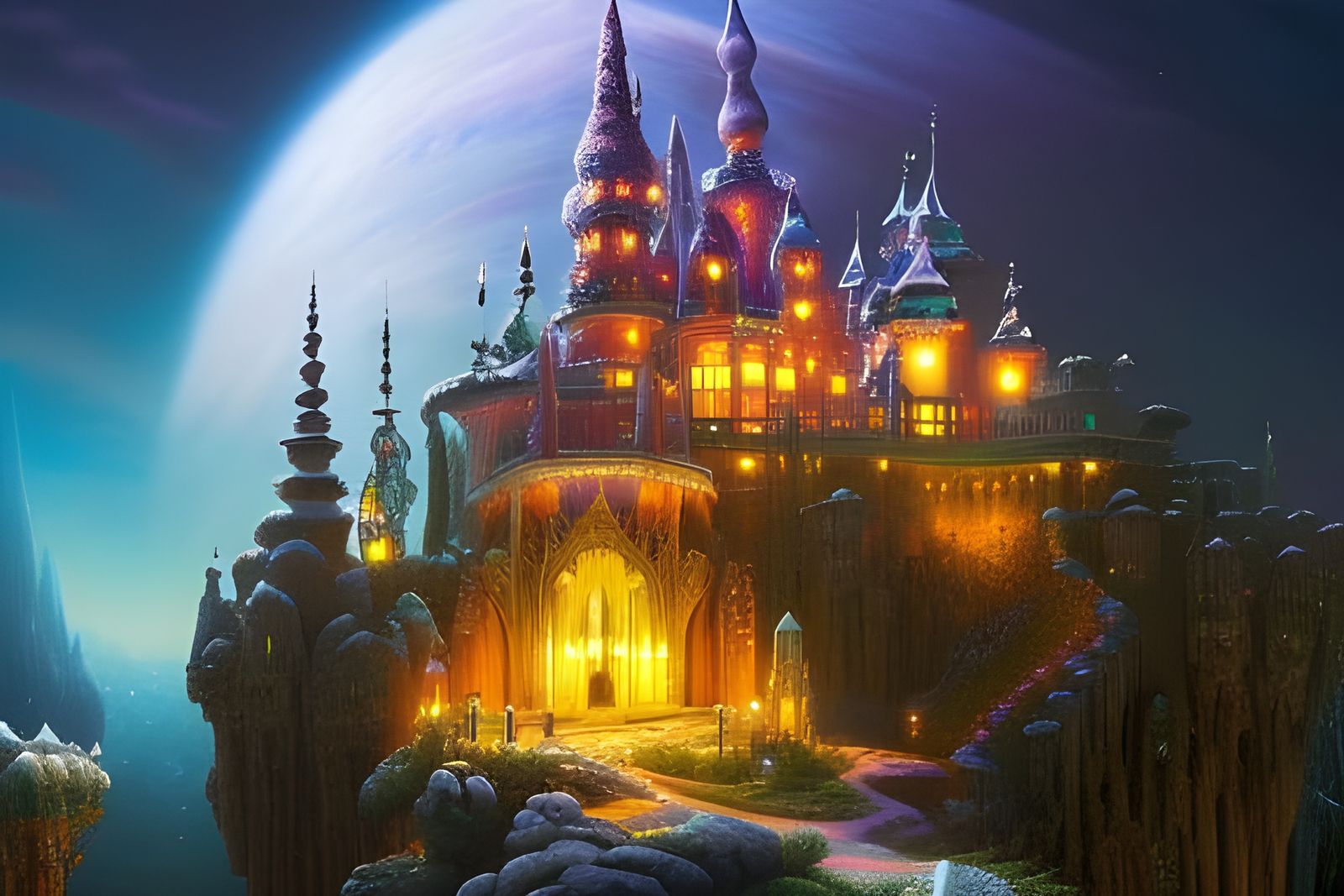 Whimsical Fantasy Castle with Gothic Architecture