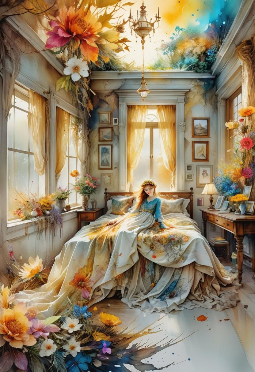 Stylized Watercolor Illustration in Pastel Golden Hour