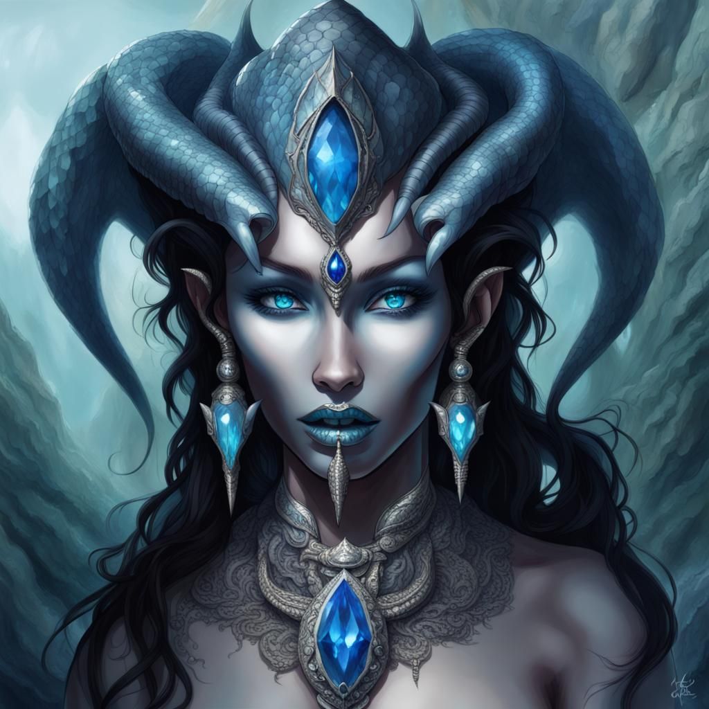 Fantasy Art: Naga Queen with Sapphire Eyes