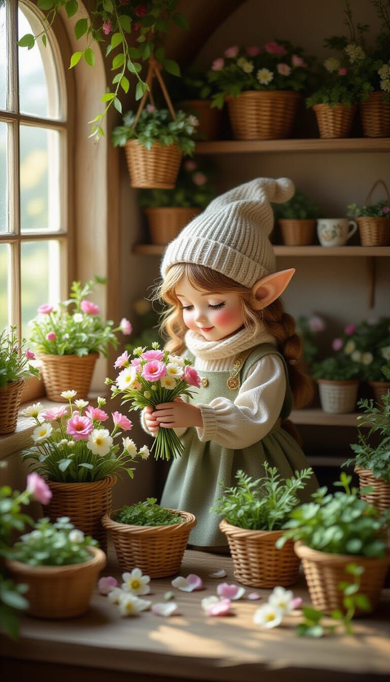 Magical Elf Flower Shop in Warm Morning Light