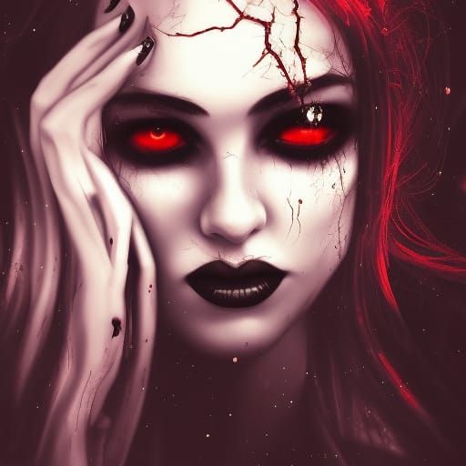 Gothic Vampire Woman Portrait Under Blood Moon