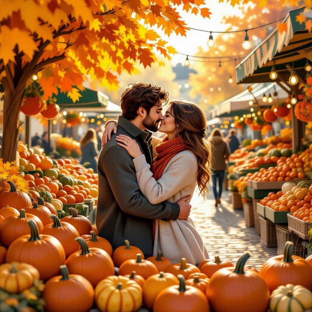 Autumn Market Kiss in Beatrix Potter Style