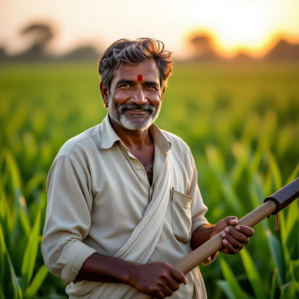Indian Farmer Portrait at Golden Hour, Ultra-Photorealistic
