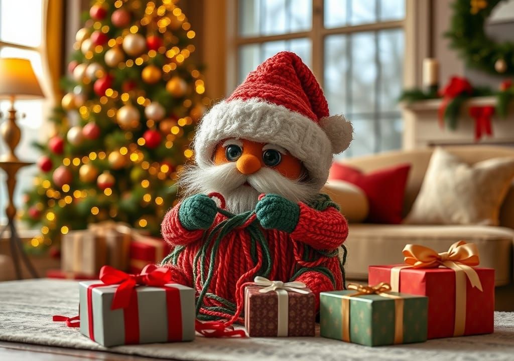 Animatronic Yarn Ball Knitting Santa Hat