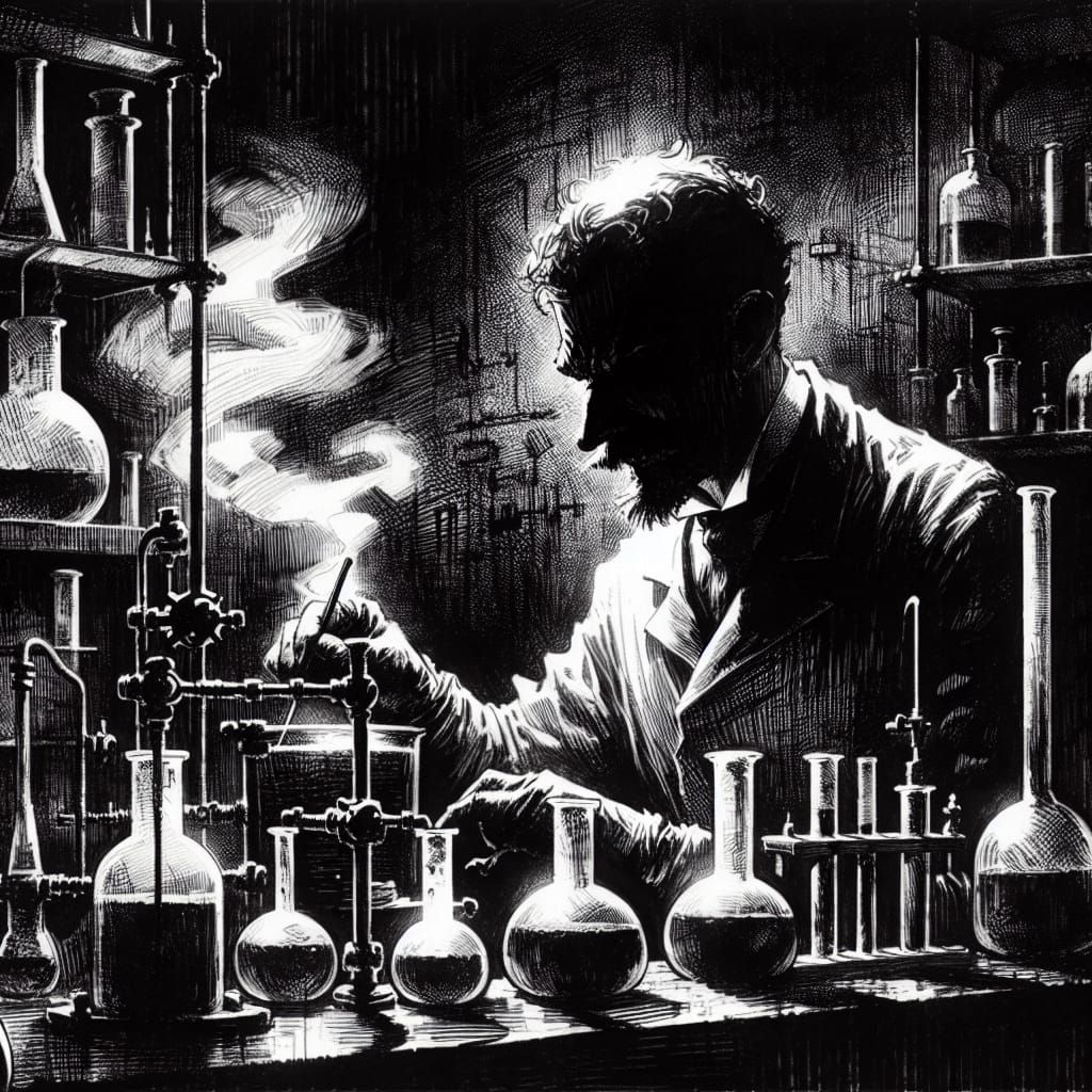 Sinister Scientist in 19th-Century Pen-and-Ink Style