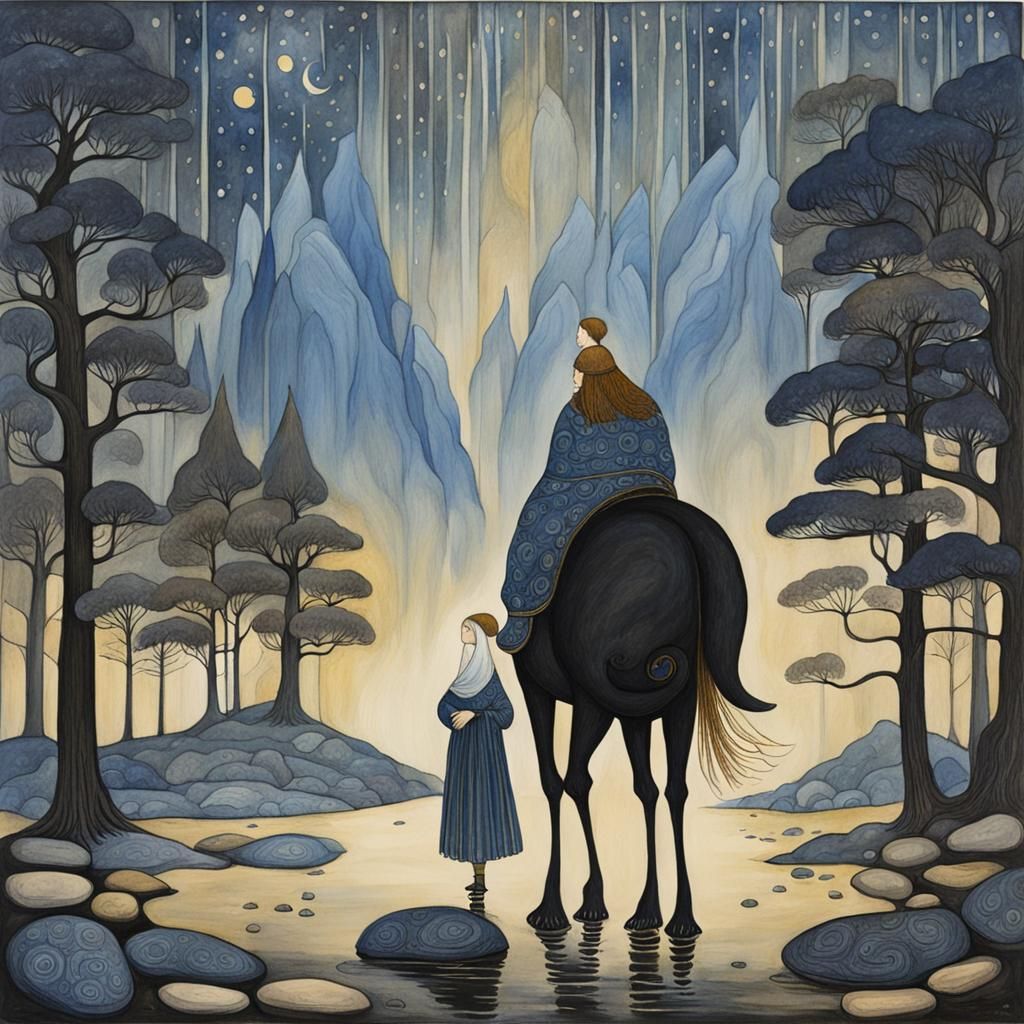 Fairytale Gouache Painting in Folklore Style