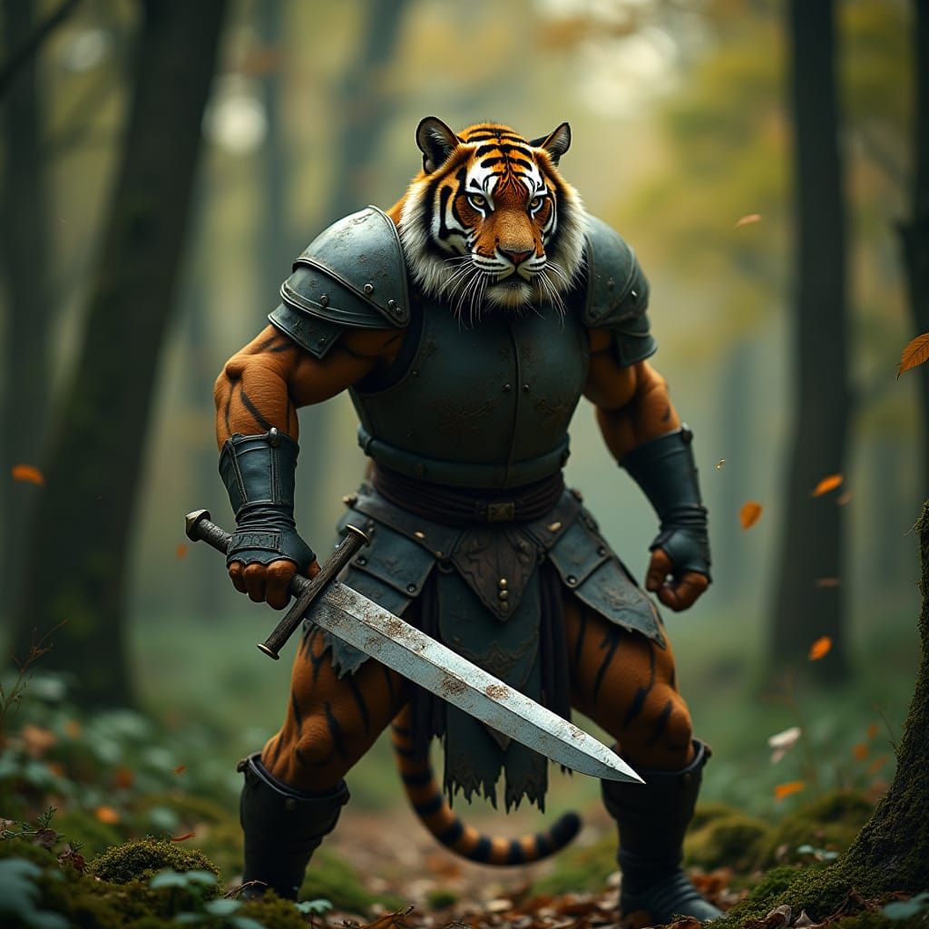 Tiger Warrior in Forest, Cinematic Film Aesthetic