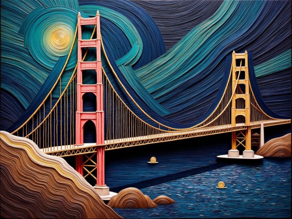 Golden Gate Bridge in Vibrant Abstract Weaving