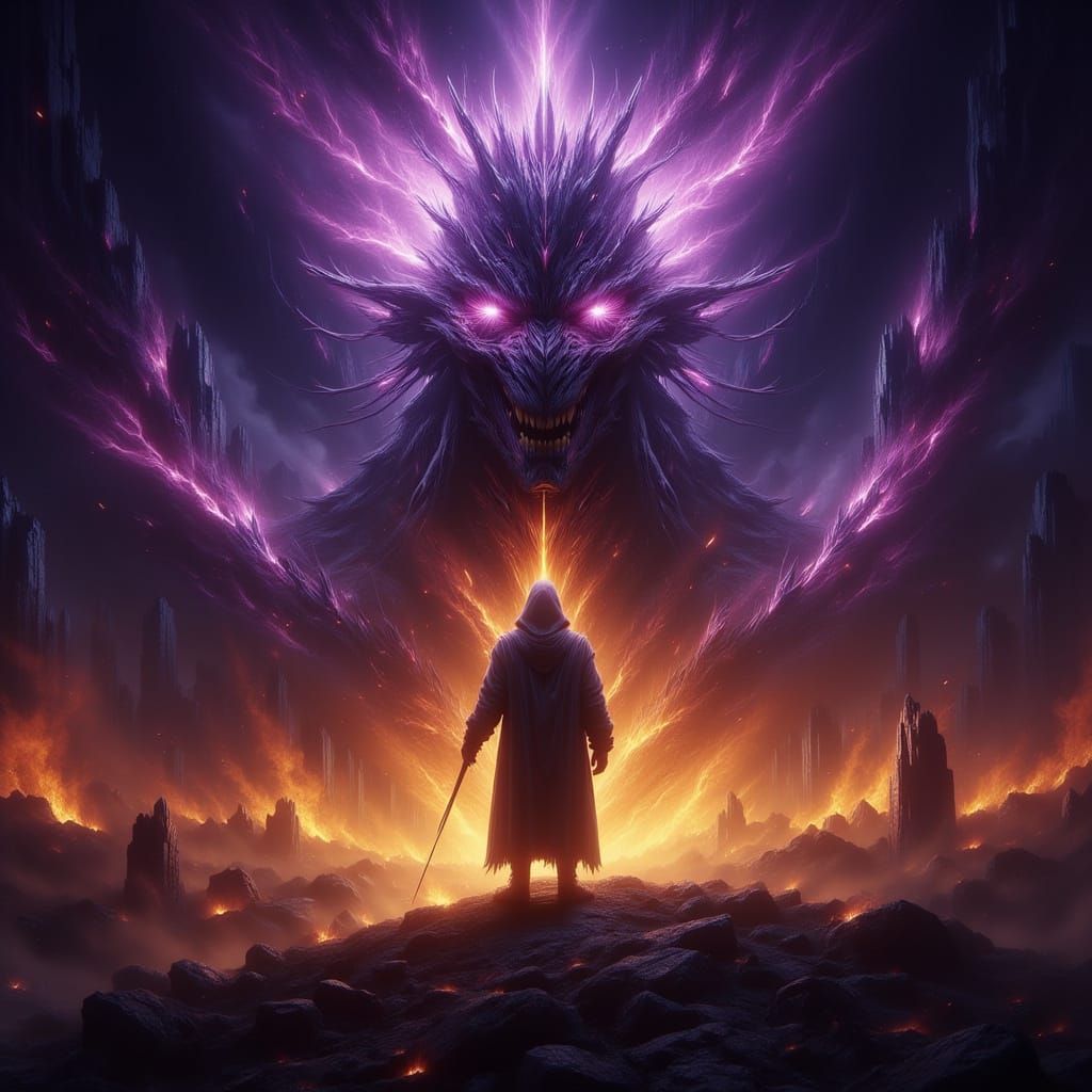 Figure Engulfed in Flames Watching World Burn