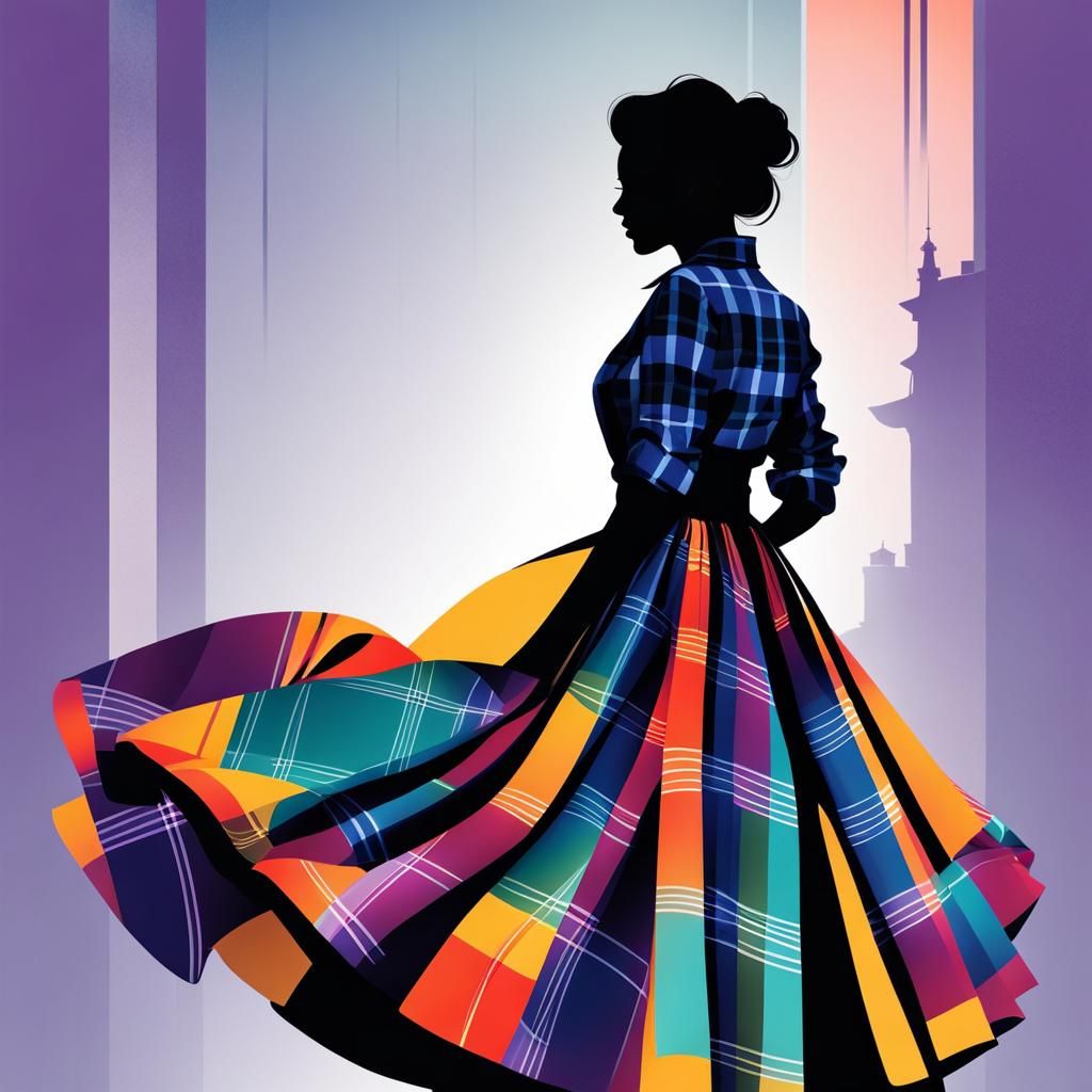 Silhouette of Woman in Plaid: Digital Art
