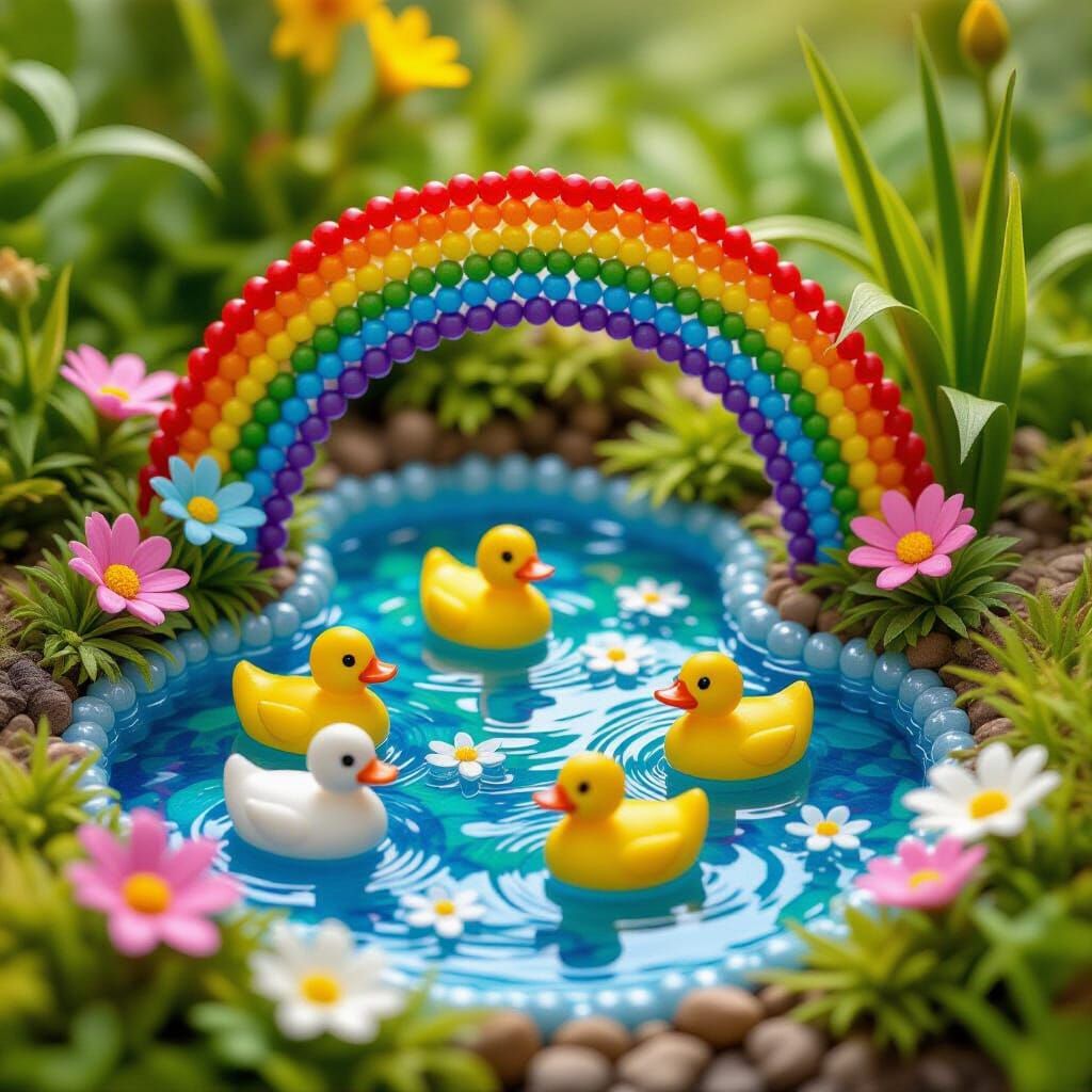 Rainbow Bead Fairy Pond with Ducks
