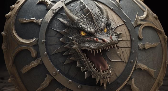 Medieval Knight's Shield with Dragon: Realistic Art
