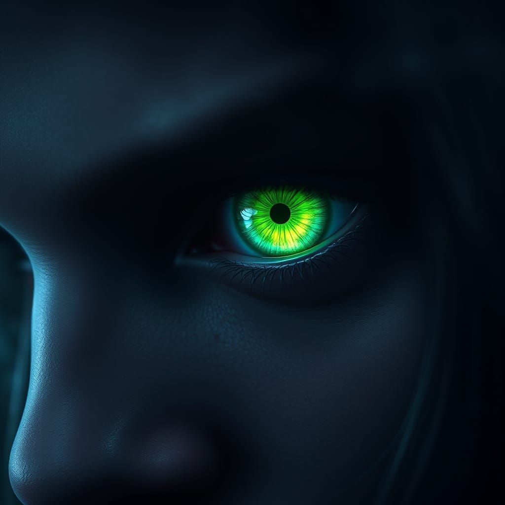 Close-Up Portrait With Luminous Green Eyes