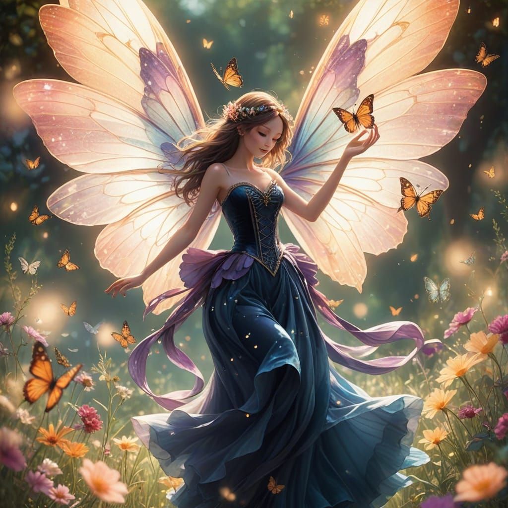 Elegant Fairy Dance in Moonlit Garden Anime Style