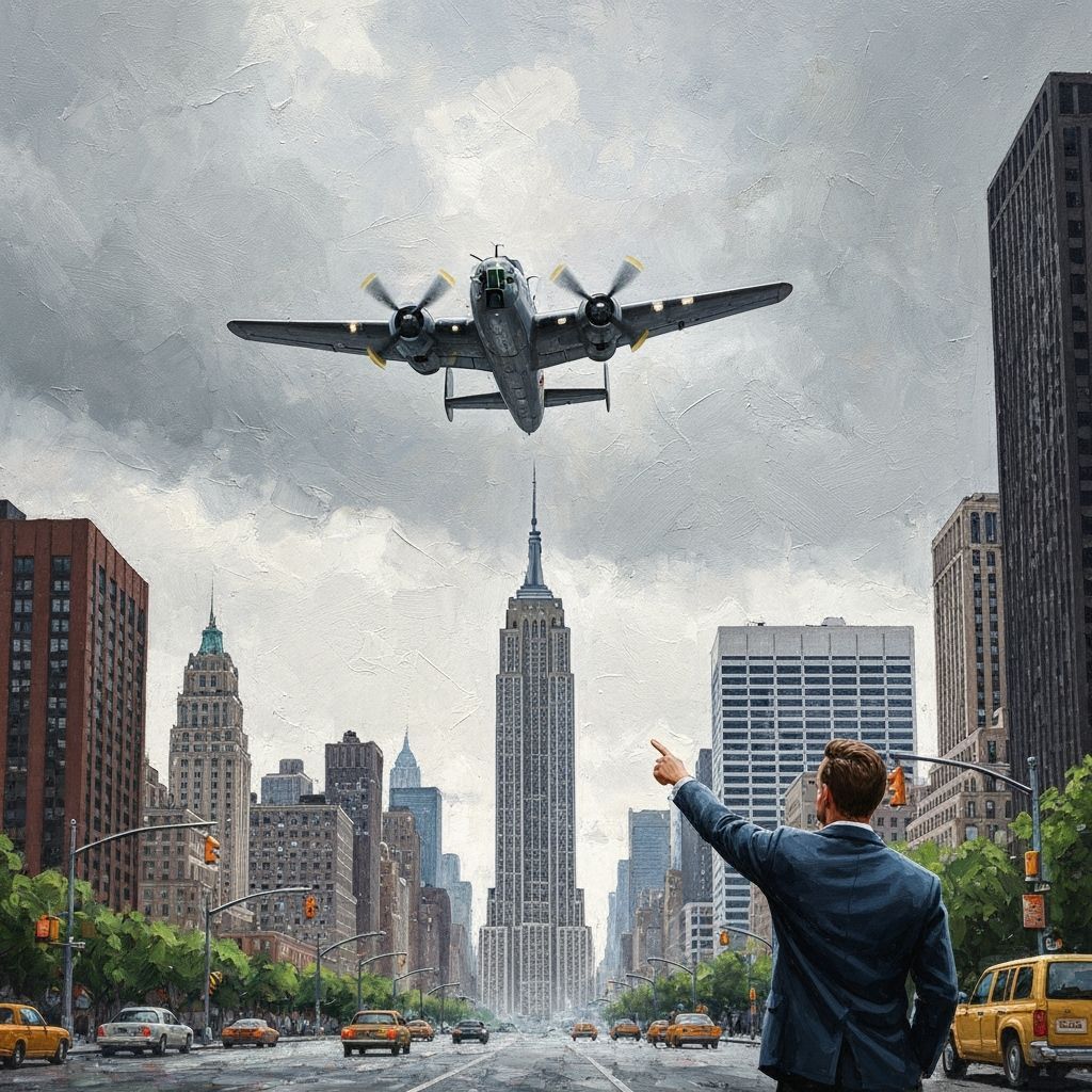 1945 B25 Bomber Over Manhattan Skyscrapers
