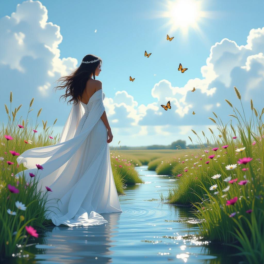 Goddess Beside Stream in Graffiti Street Art Style