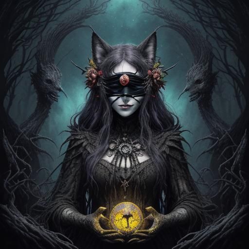 Pink Fox-Girl Prisoner in Psychedelic Cosmic Horror