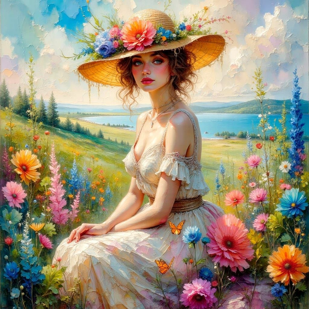 Pastel Watercolor Portrait with Colorful Feathers