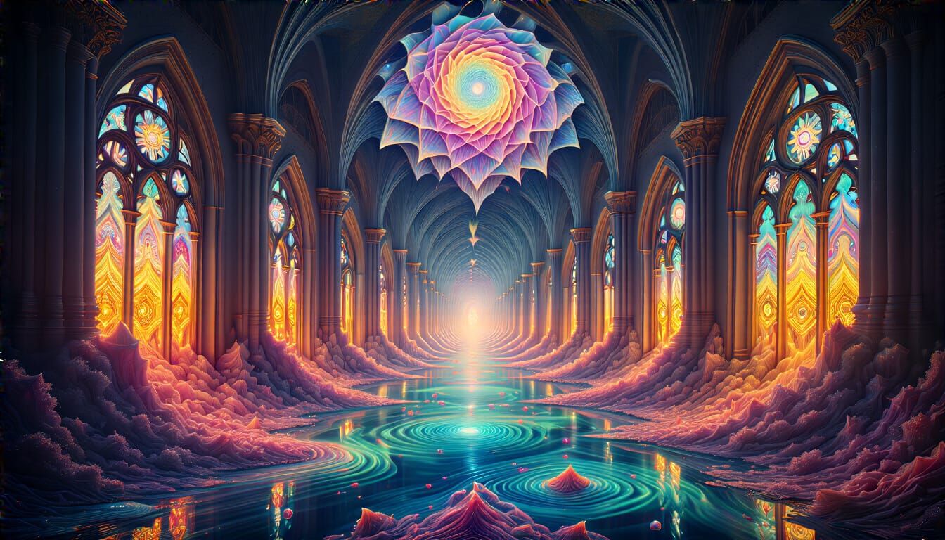 Infinite Fractal Cathedral of Shifting Light