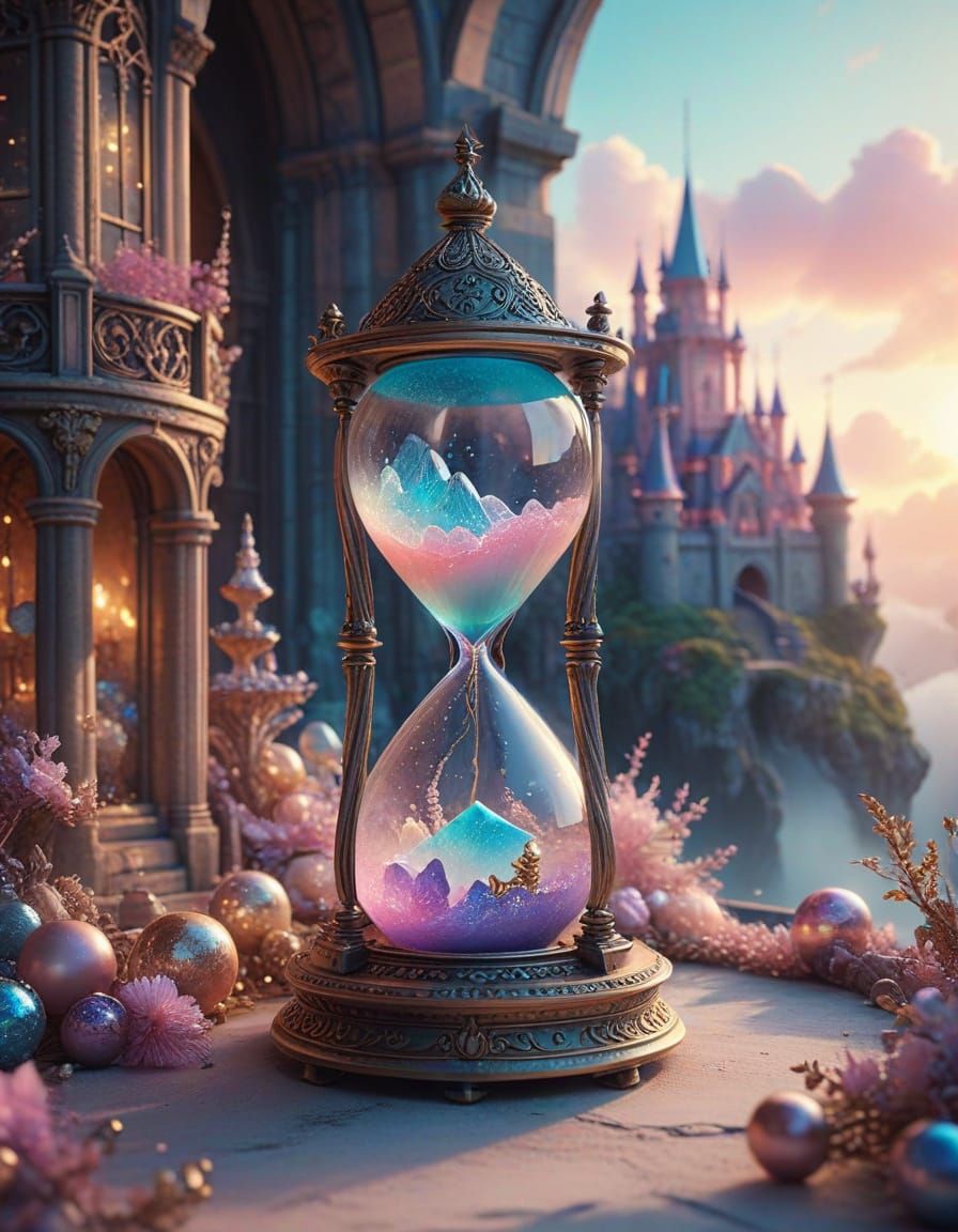 Whimsical Castle on a Cloud with Shimmering Trinkets and Mys...