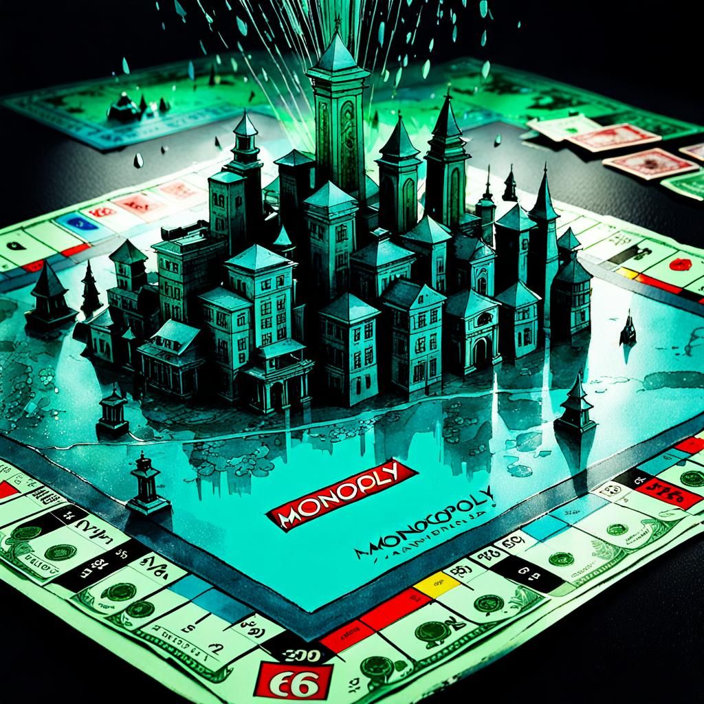 Surreal Monopoly World in Detailed Watercolor