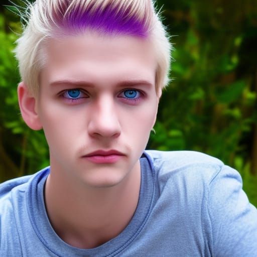 Hyperrealistic Portrait of Blond Man in Purple Shirt