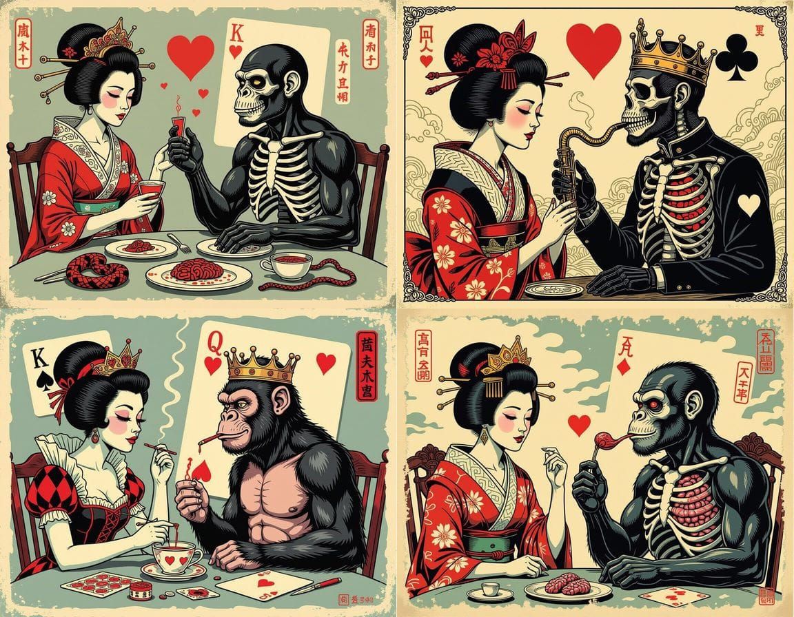 Surreal Queen vs King in Bizarre Body Horror Poster Style