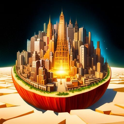 Miniature City Carved Inside an Apple