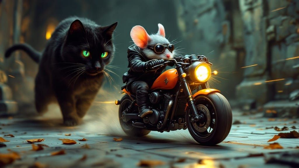 Tiny Armored Mouse Speeds Past Sleek Black Cat in High-Speed...