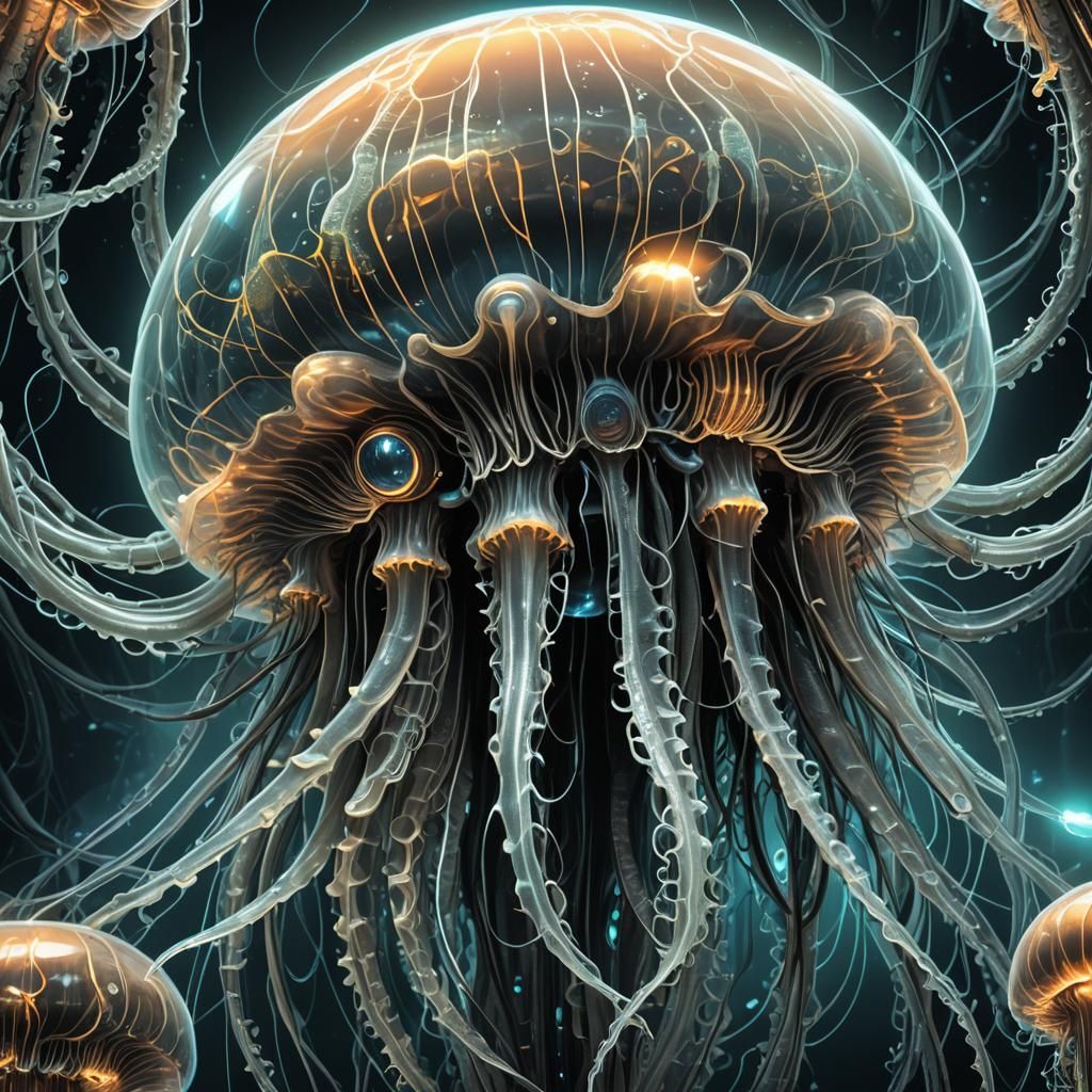 Bioluminescent Jellyfish Concept Art in Giger Style