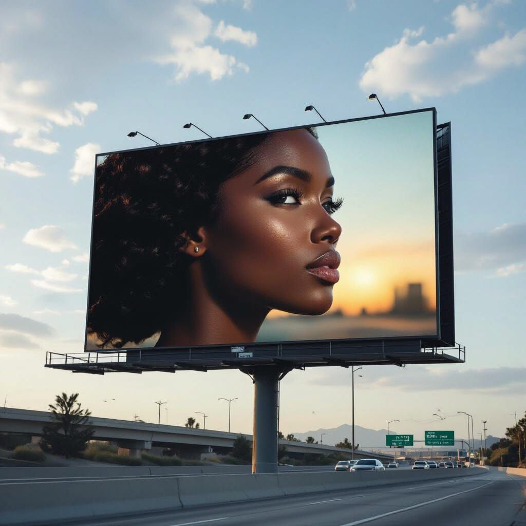Hyperrealistic Billboard of a Black Woman's Face