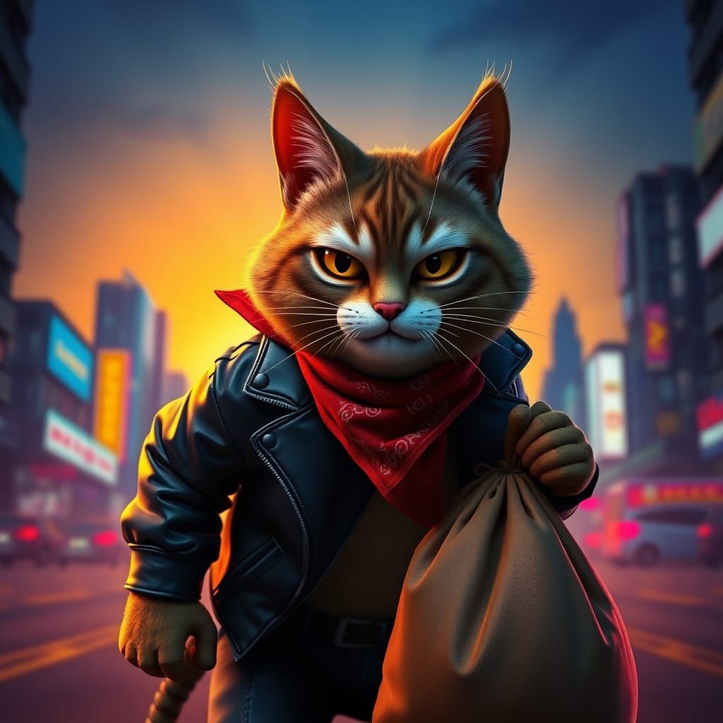 Sly Cat Thief Steals the Night in Neon City