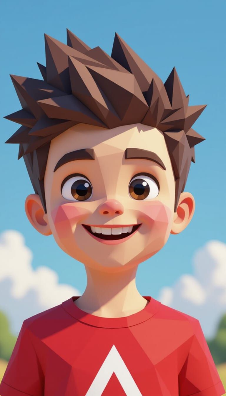 3D Low Poly Portrait of a Boy with Spiky Hair