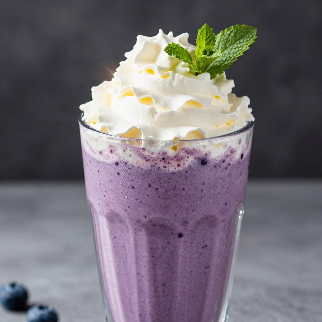 Photorealistic Blueberry Milkshake with Whipped Cream