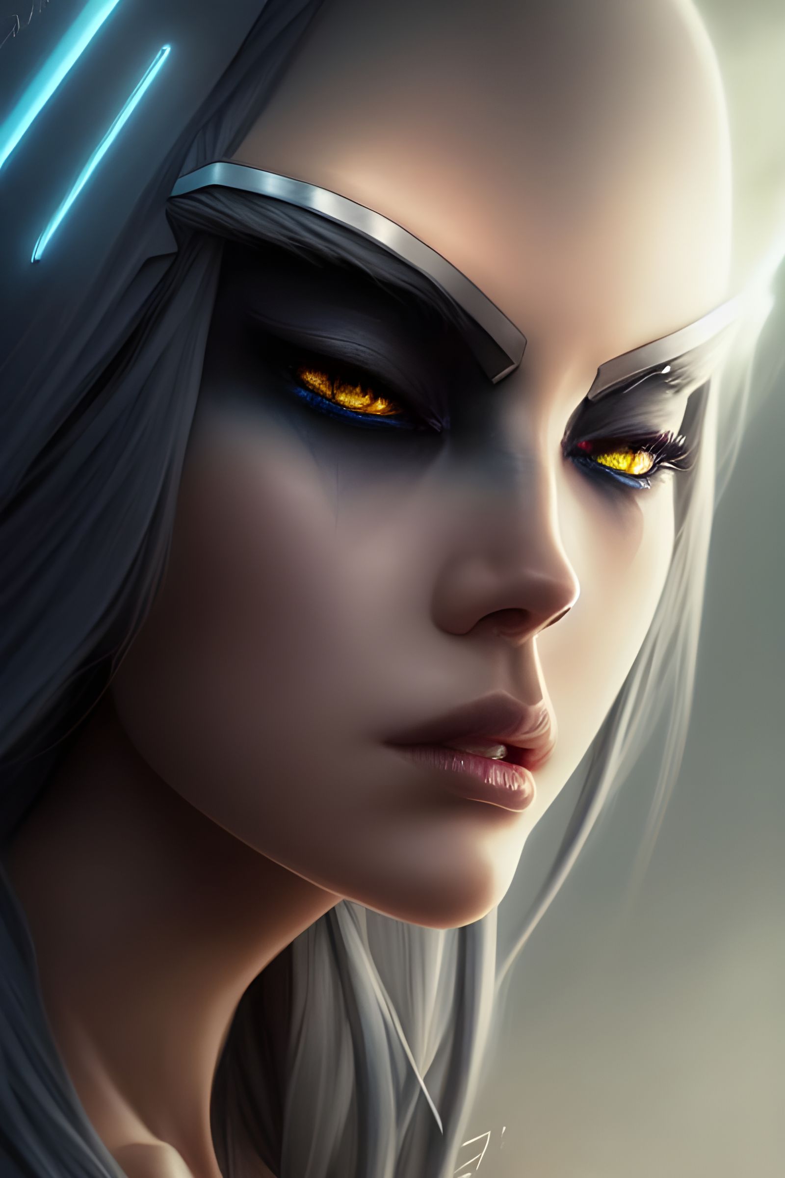 Cyberpunk Dark Elf Goddess in Lightning Landscape