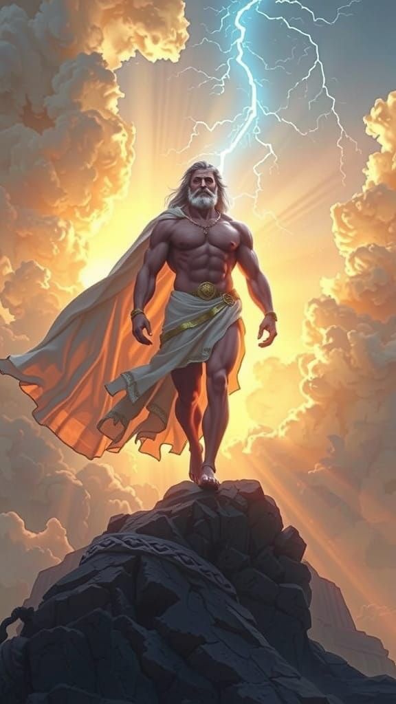 Regal Zeus in Classical Greek Attire, Channeling Divine Powe...