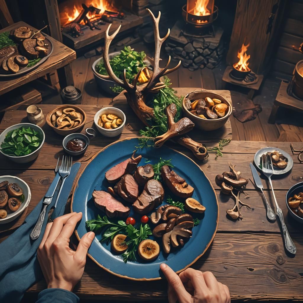 Grilled Elk with Greens: Fantasy Concept Art