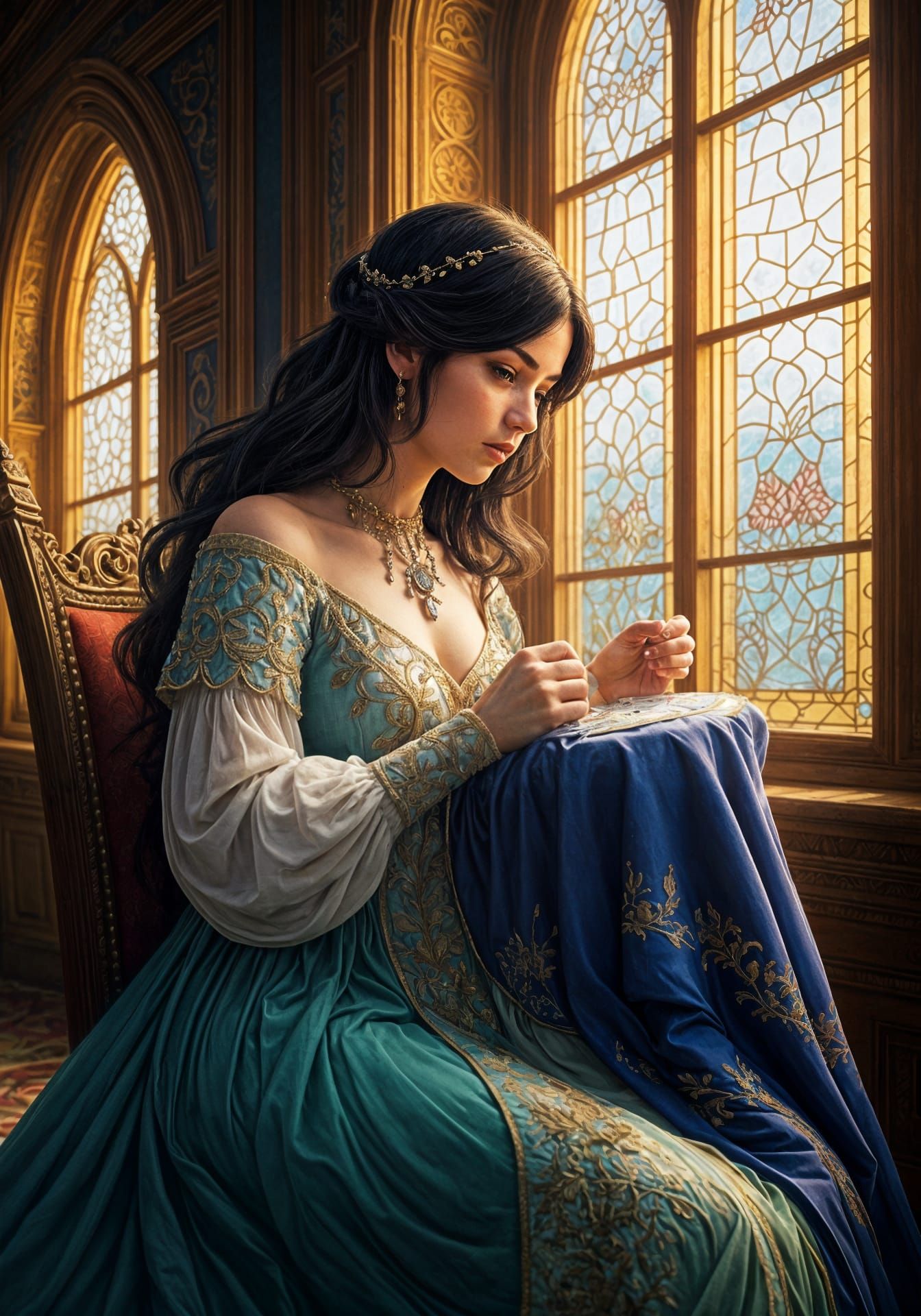 Enchanting Portrait of a Young Noblewoman in an Opulent Pala...