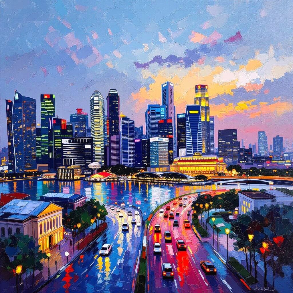 Singapore Cityscape Oil Painting on Canvas Art
