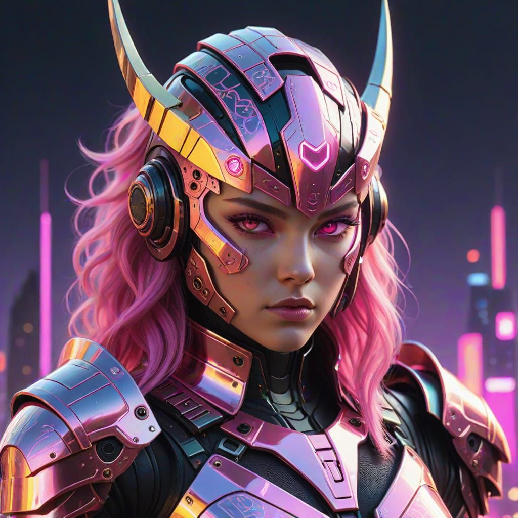 Cyberpunk Goddess in Metallic Pink Armor