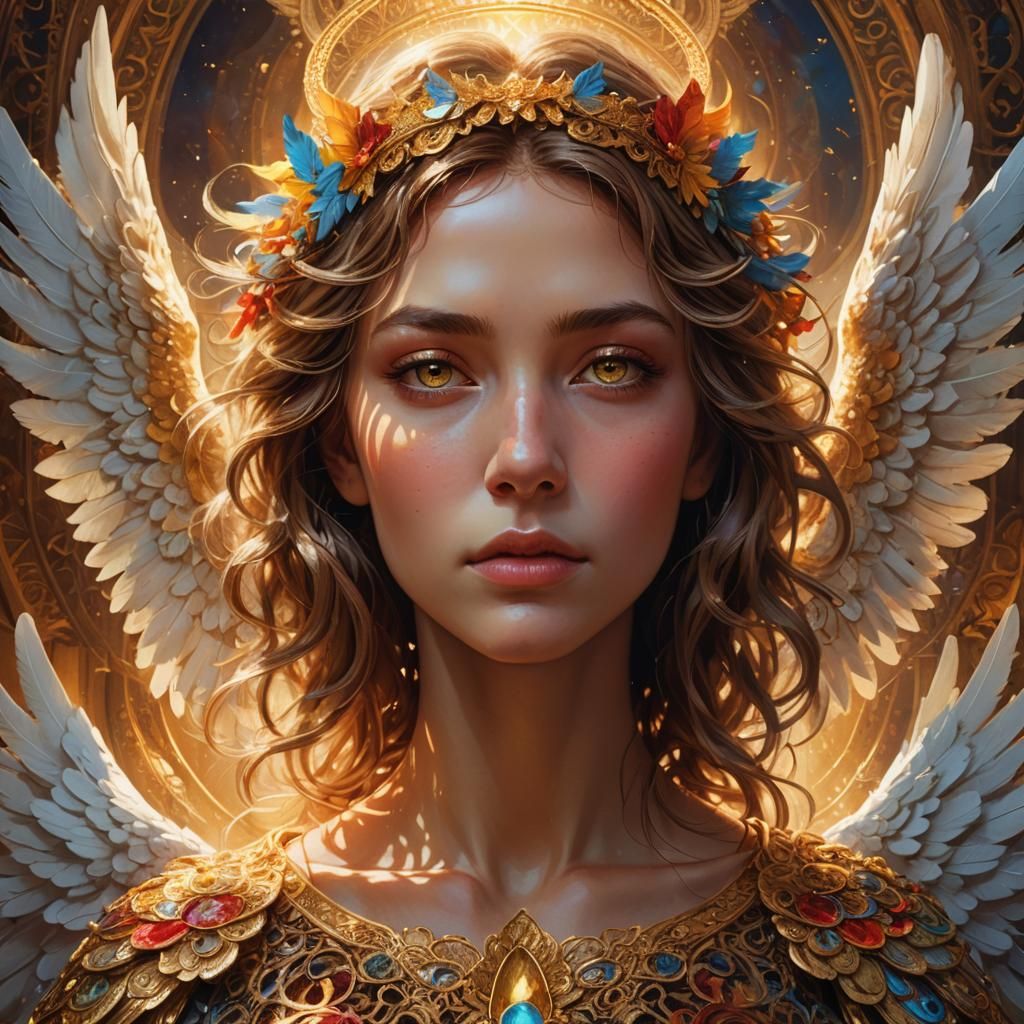 Golden Angel Portrait in Heaven, Artgerm Style