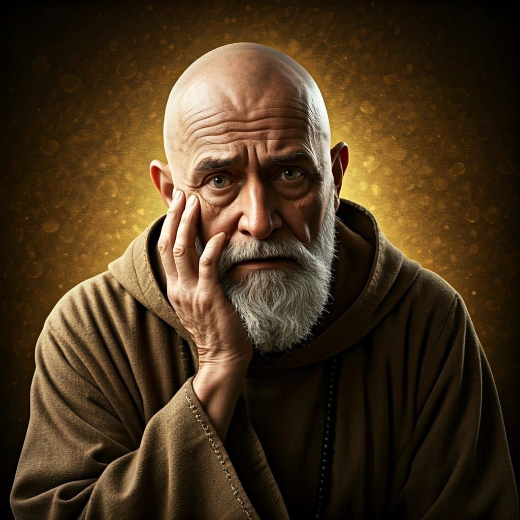 Serene Monk Contemplates Troubled Times