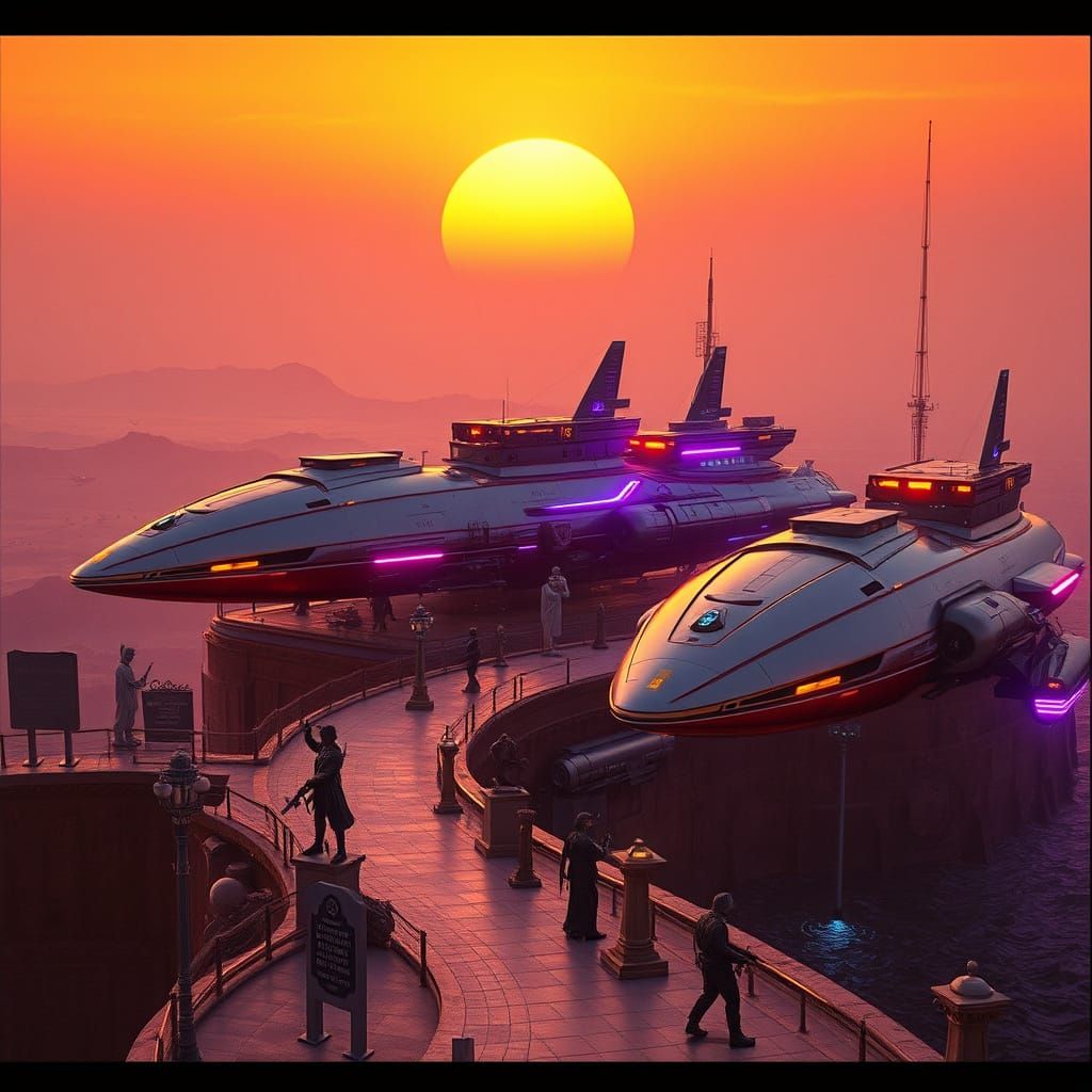 Retro-Futuristic Mars Spaceport on Plateau