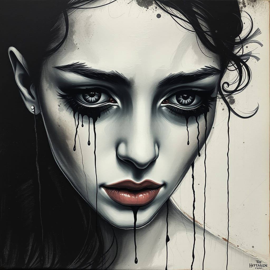 Afflicted Woman Portrait in Abstract Impasto Style