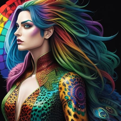 Rainbow Dragon Woman: Comic Book Art Portrait