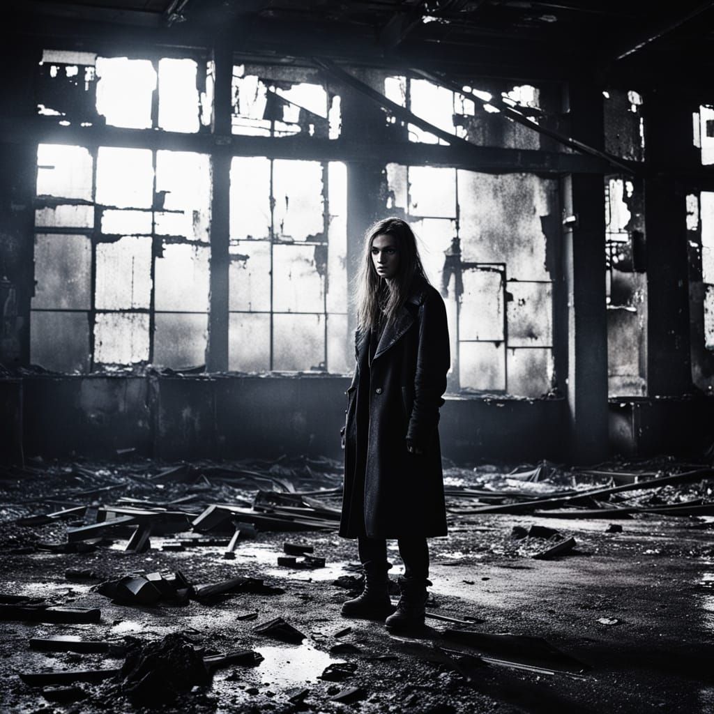 Gritty Urban Decay in Neon-Lit Abandoned Factory