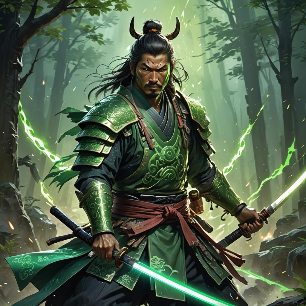 Samurai with Enchanted Katana: Hyperdetailed Portrait